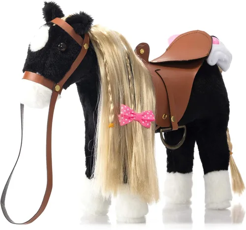 Vista 13 de HollyHOME Caballo Palomino de Peluche Animal Bonito Poni Juguete de Peluche Juego de Simulación Caballo 11 pulgadas Beige