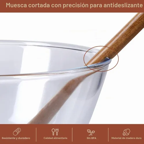 Vista 2 de Utensilios de cocina de madera, 6 piezas de cucharas de madera de acacia natural para cocinar con diseño antiadherente y resistente al calor, juego