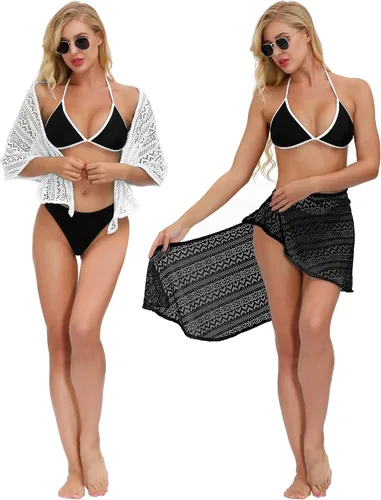 Vista 4 de SATINIOR Traje de baño para mujer pareo abrigo ropa de playa encaje verano bikini cubre