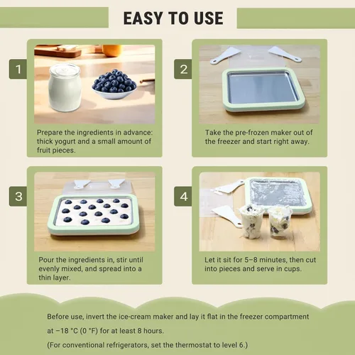 Vista 6 de SUS 304 Home DIY - Máquina para hacer helados enrollados de 10.24 x 8.24 pulgadas de ancho/tapa y 2 espátulas, bandeja de helado instantánea