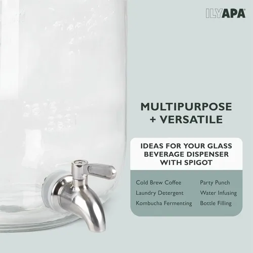 Vista 7 de Ilyapa Dispensador de Bebidas de 2 Galones - Dispensador de Bebidas de Vidrio de Boca Ancha - Grifo de Acero Inoxidable 100% a Prueba de Fugas