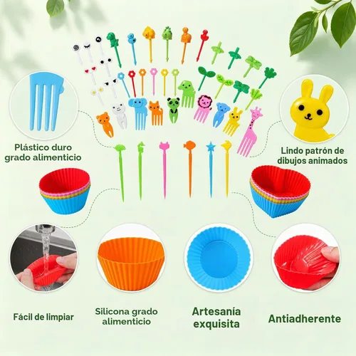 Vista 5 de XANGNIER 104 divisores de silicona para lonchera con palillos de alimentos, accesorios reutilizables para lonchera, accesorios de suministros