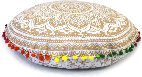 Vista 19 de Funda de almohada redonda con diseño de mandala para el suelo, funda de cojín para asiento, hippie, decorativa, bohemio, otomano, funda de puf Flor