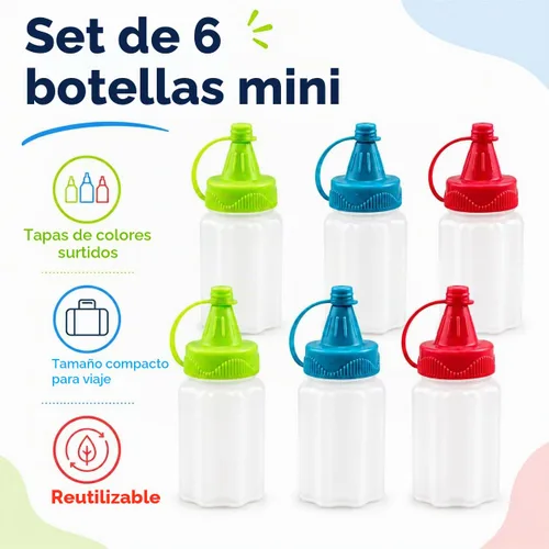 Vista 2 de Mini botellas exprimibles para condimentos de 1.18 onzas, paquete de 6