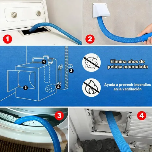 Vista 5 de Kit de limpieza de ventilación de secadora, accesorio universal para aspiradora de pelusa para secadora con conector universal elástico y cepillo 1