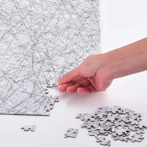 Vista 7 de Bgraamiens Puzzle-The Lines -1000 Piezas Blanco y Negro Desafío de Moda Simple Tablero Azul Rompecabezas de Jigsaw