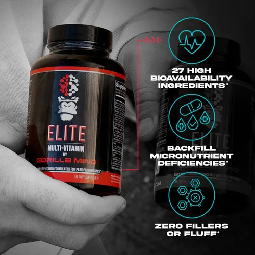 Vista 5 de Gorilla Mind Elite Multi-Vitamin (180 Cápsulas) – Fórmula Multivitamínica Diaria Formulada para Rendimiento Máximo 27 Nutrientes para Compensar