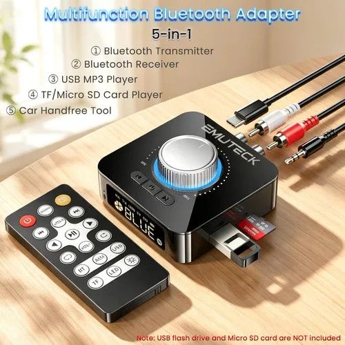 Vista 6 de Receptor transmisor Bluetooth 6.0 con pantalla, adaptador de audio Bluetooth 5 en 1 para TV, PC, altavoz de coche, auriculares, sistema
