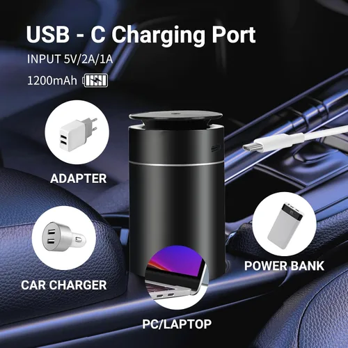 Vista 5 de Difusor de coche sin agua para aceites esenciales. Ambientador a batería, recargable USB-C, silencioso, a prueba de fugas, temporizador de cuenta
