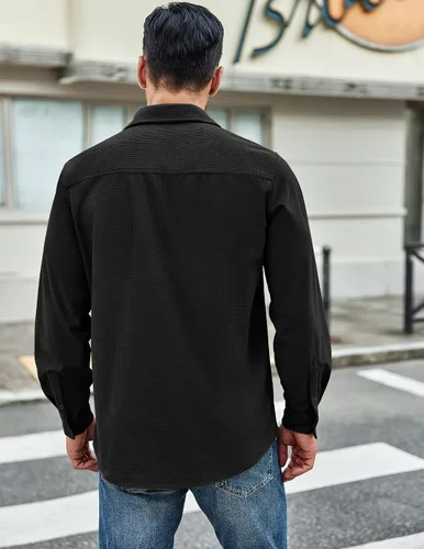 Vista 5 de COOFANDY Camisa de manga larga con botones y bolsillos para hombre