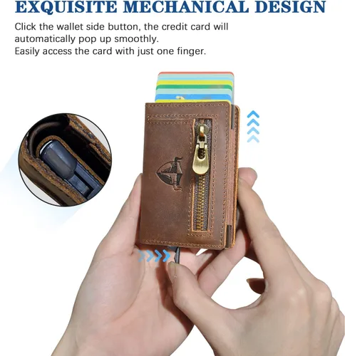 Vista 3 de Handadsume Grueso caballo loco cuero viaje regalo bolsillo frontal con moneda bolsillo tarjeta caso organizador Rfid cartera para hombres hombres