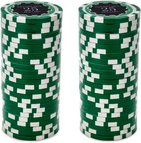 Vista 2 de Brybelly Eclipse, fichas de poker de arcilla compuesta de 14 gramos, paquete de 50 Verde ($25 Green)