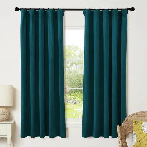 Vista 12 de RYB HOME Cortinas elegantes de terciopelo verde de 63 pulgadas de largo, bloqueo de luz, aislamiento térmico, elegantes cortinas de terciopelo