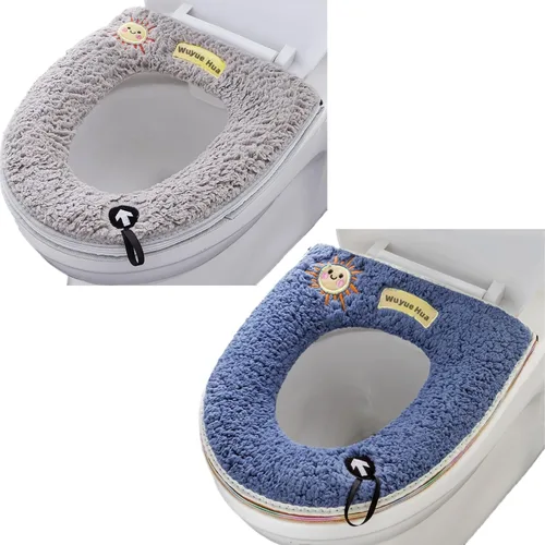 Vista 7 de 2 cojines universales impermeables para asiento de inodoro con lazo para colgar, suaves y cálidos, lavables
