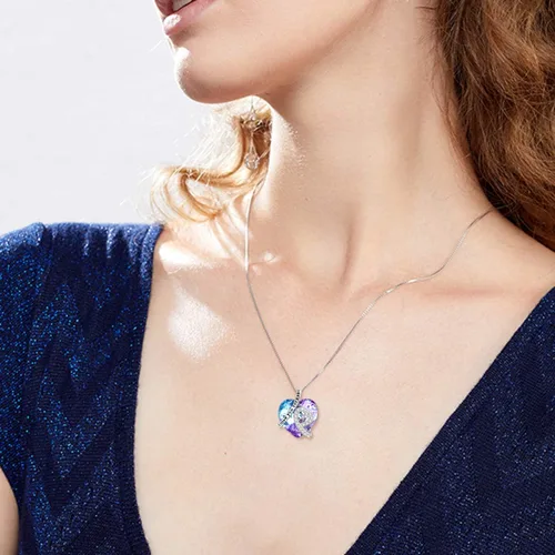 Vista 2 de AOBOCO Collar de corazón de plata de ley con colgante de corazón de cristal, joyería de cristal "I Love You Forever", regalos para mujer