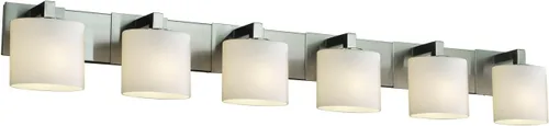 Vista 2 de Justice Design Group Fusion - Barra de baño de 6 luces, acabado cromado pulido con pantalla de vidrio artesanal de ópalo