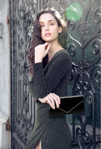 Vista 3 de Dexmay - Bolso de mano de piel de patente brillante para mujer, bolso de noche plegable