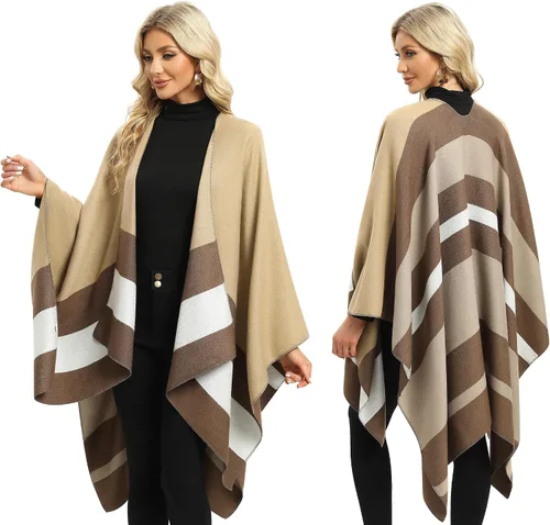 Vista 27 de Femdouce Manta cálida para mujer, ligera, con frente abierto, capa tipo poncho para primavera, otoño e invierno