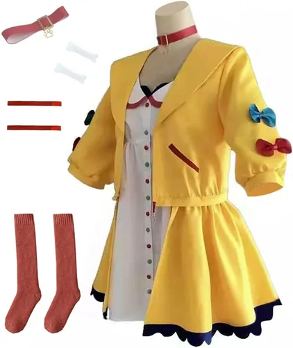 Vista 2 de VTuber Inugami Korone - Disfraz de cosplay de Corona, vestido de uniforme amarillo, chaqueta de Halloween para mujer