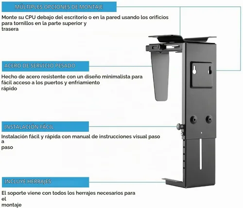 Vista 4 de HumanCentric Soporte ajustable para computadora debajo del escritorio