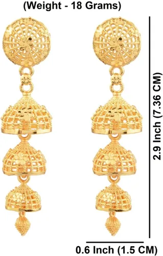 Vista 4 de Efulgenz Gold Tone Multilayered Jhumka Jhumki Indian Earrings for Women Dangle Earrings Gold Tone Indian Jewelry Indian Bridal Jewelry for Wedding