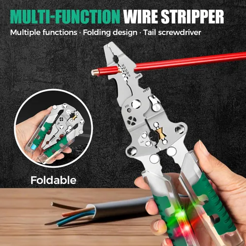Vista 2 de 18 En 1 pelacables plegable, pelacables nuevos 2025 con detector de voltaje, alicates pelacables multifuncionales para cortar y extraer cables
