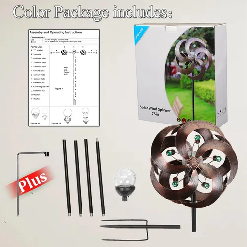 Vista 3 de Spinner de viento solar mejorado 360 grados giratorio multicolor LED iluminación bola de vidrio con cinético viento giratorio vertical escultura