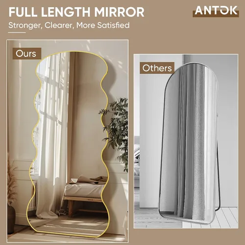 Vista 4 de Antok - Espejo de longitud completa de 71 x 32 pulgadas, espejo ondulado de longitud completa con soporte para dormitorio, sala de estar, vestidor