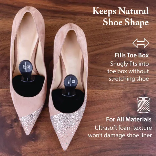 Vista 4 de FootFitter Árbol de zapatos de espuma con mango para tacones altos para mujer, zapatos de tacón alto de viaje con punta puntiaguda (uno o tres pares)