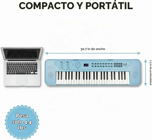 Vista 6 de RockJam Mini teclado RJ490 de 49 teclas con altavoces, azul bebé