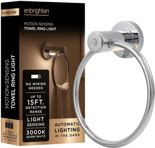 Vista 7 de Enbrighten Toallero, sensor de movimiento, luz nocturna, funciona con pilas, iluminación de baño, toallero, colgador de toallas, toallero para baño