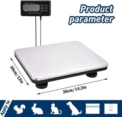 Vista 2 de Báscula de envío de 660 libras, báscula postal digital LCD, báscula de acero inoxidable resistente para paquetes, escala de plataforma de capacidad