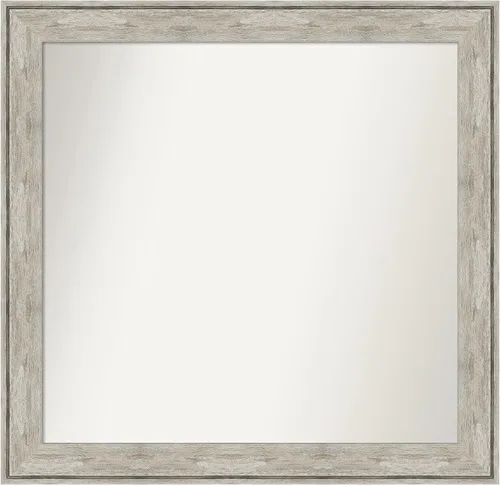 Vista 88 de Amanti Art Espejo de baño plateado para sobre el fregadero, 28 x 37 pulgadas, elegante espejo rectangular de peltre cepillado, marco de madera