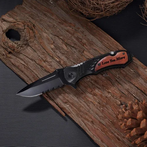 Vista 7 de Cuchillos personalizados para hombres, cuchillo de bolsillo grabado personalizado, idea de aniversario de madera para él, idea de Navidad para 51.2