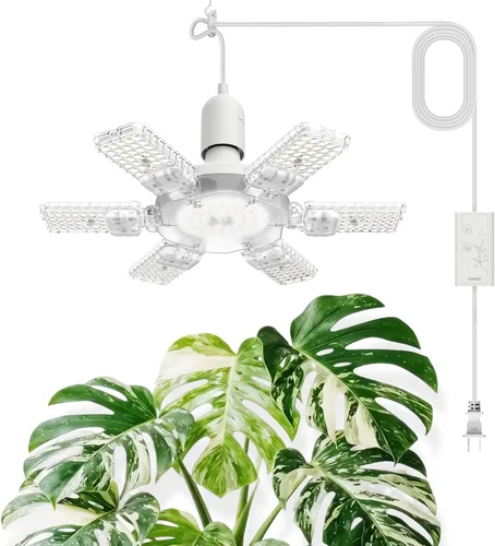 Vista 10 de SANSI Luces colgantes de cultivo para plantas de interior, luz colgante de 30 W con temporizador, 3 paneles ajustables, espectro completo, 4700 lm