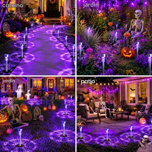 Vista 4 de GIGALUMI 16 Pack Purple Solar Halloween Lights,Outdoor Halloween Decoration