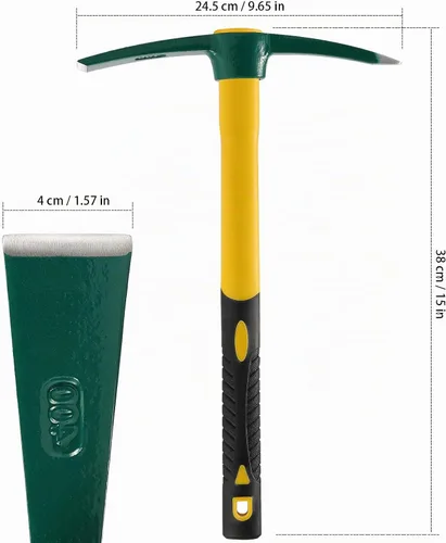 Vista 2 de KEILEOHO Azada de mattock de 15 pulgadas, hacha forjada para jardín con mango de goma, azada de mattock para jardinería, aflojar el suelo, acampar