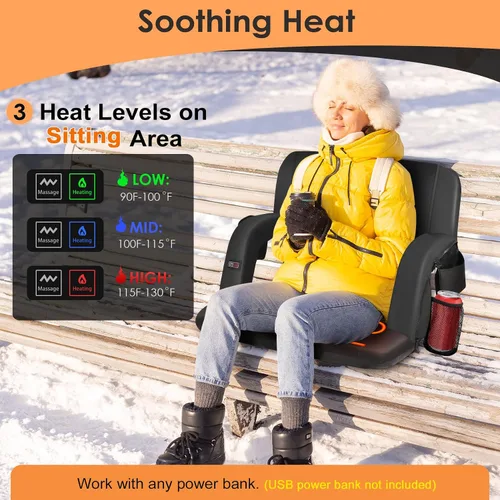 Vista 4 de HOPERAN Massage Heated Stadium Seats for Bleachers with Back Support & Lumbar Pillow, 3 Level Heating & 6 Modes Massage Portable Heated Stadium