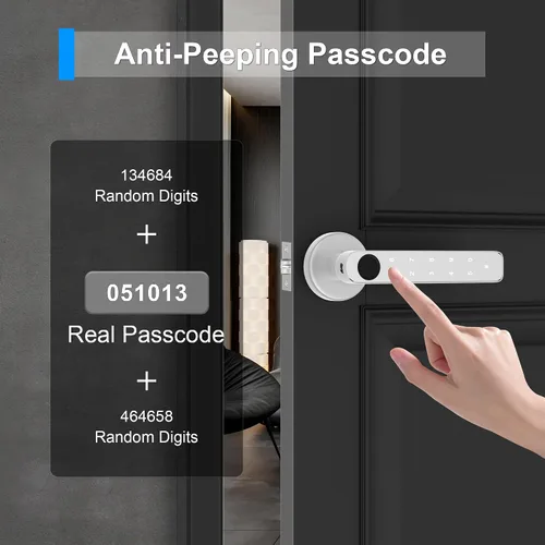 Vista 6 de Pomo de puerta con huella dactilar, Cerradura de puerta con huella dactilar con teclados, tarjeta llavero, Bluetooth, llave, cerradura inteligente
