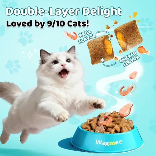 Vista 3 de Wagmee Golosinas calmantes para gatos, 500 masticables crujientes y cremosos para gatos con melatonina, manzanilla para aliviar el estrés
