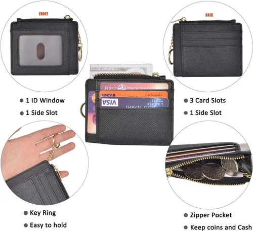 Vista 4 de Monedero delgado con bloqueo RFID, con bolsillo frontal para monedas, tarjetero, para mujer