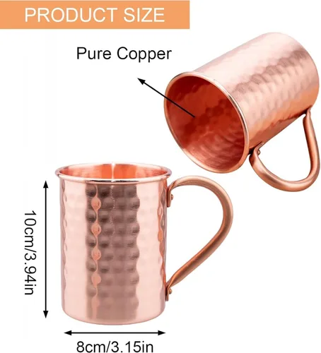 Vista 2 de TJ Moscow Mule - Juego de 2 tazas de cobre 100% puro de 14 onzas, tazas de cobre hechas a mano, resistentes al deslustre, regalo para bebidas frías