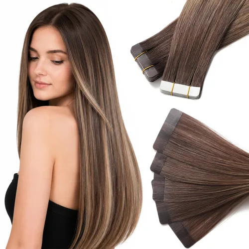 Vista 8 de Extensiones adhesivas de cabello humano de 24 pulgadas, color negro #1 Negro Azabache