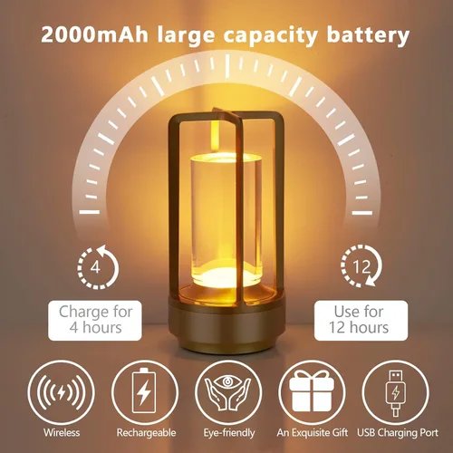Vista 6 de Lámpara de Mesa Pequeña, Lámpara LED Recargable Inalámbrica Operada por Batería, Lámpara de Noche Ajustable de 3 Temperaturas de Color para Sala