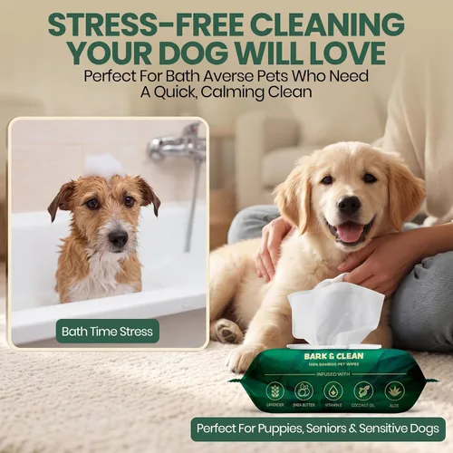 Vista 3 de Bark & Clean Toallitas de bambú para limpieza y desodorización – 8.5 x 9 pulgadas 110 toallitas hipoalergénicas compostables para mascotas