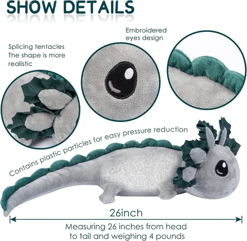 Vista 2 de Animales de peluche de ajolote con peso de 30 pulgadas para adultos y niños, 5 libras de peso grande, animales de regazo de ajolote de peluche