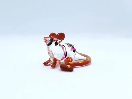 Vista 4 de Micro figuras diminutas de ratón de vidrio soplado a mano, animales, regalo coleccionable para decoración del hogar (beige)