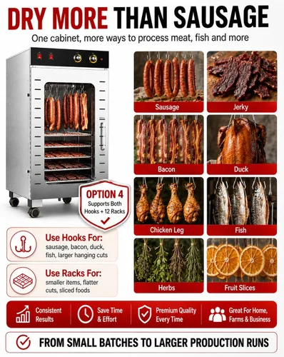 Vista 4 de Stainless Steel Food Dehydrator for Meat, 1600W Commercial Jerky Dehydrator with 22/66 lb Capacity, Rotating Hanging Hooks, Adjustable Temperature