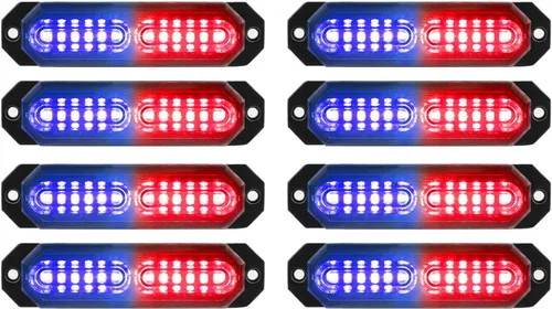 Vista 10 de ASPL 8 luces estroboscópicas intermitentes de montaje en superficie ultra delgadas de 12 LED para camión, automóvil, vehículo, LED, mini rejilla
