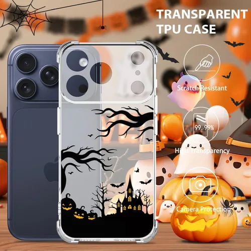 Vista 3 de Funda transparente para iPhone 17 Pro Max, diseño de calabaza negra Funda protectora suave para iPhone 17 Pro Max Halloween Pumpkin